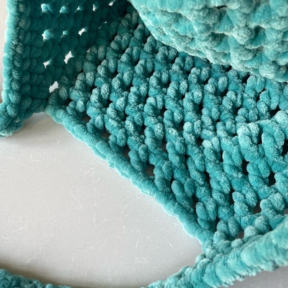 Turquoise Handmade Crochet Plush Large Tote Bag - Picture 3 of 6